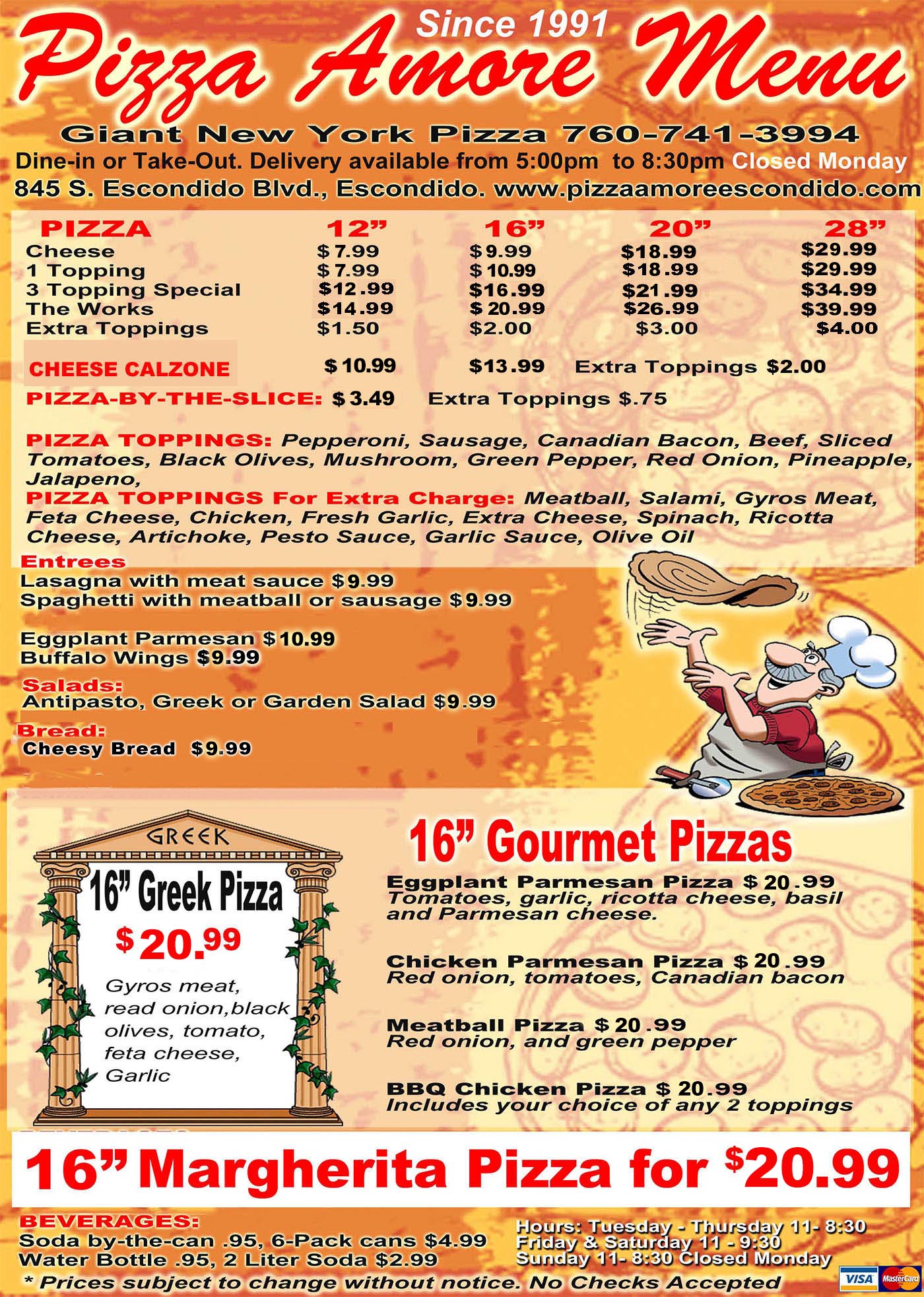 Our Menu Pizza Amore New York Style Pizza Escondido, CA