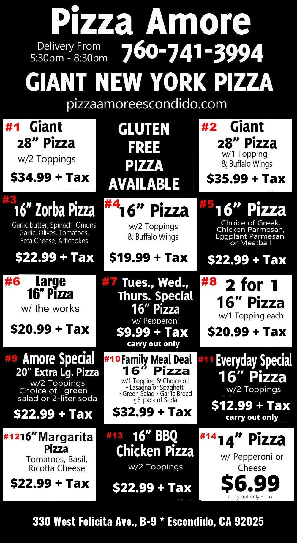 Our Menu Pizza Amore New York Style Pizza Escondido, CA
